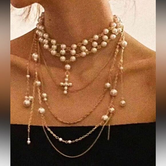 Statement cross stack necklace N1057 - Picture 1 of 3